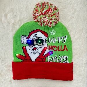 New LED Lighted Christmas Beanie Hat With Pom Pom And 3 Flashing Modes - Unisex